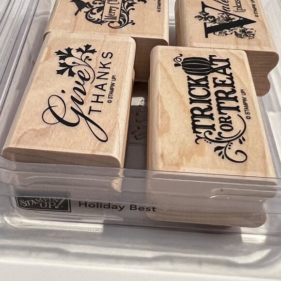 Stampin Up! Holiday Best Rubber Stamp Set 4 Pc Unused Seasonal Designs - Picture 2 of 3